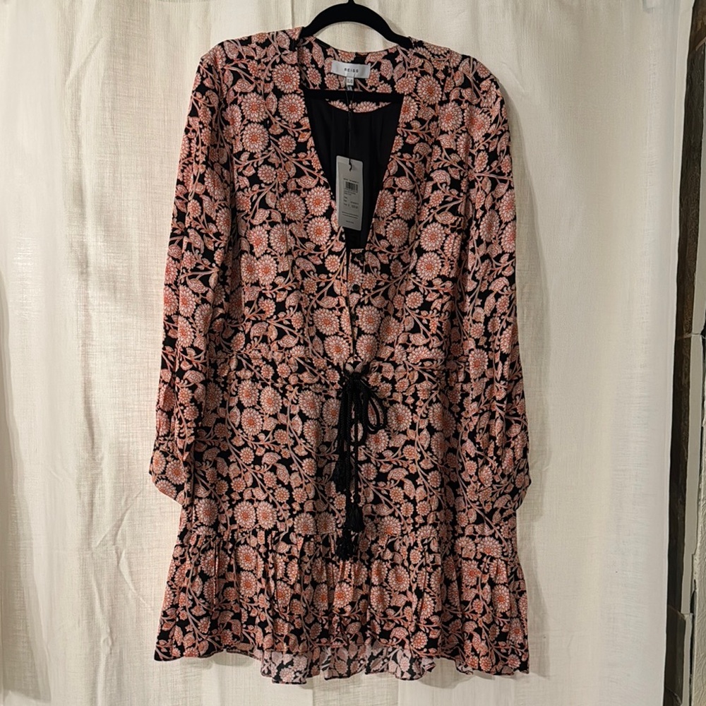 Floral V-Neck Dress - Pink and Black